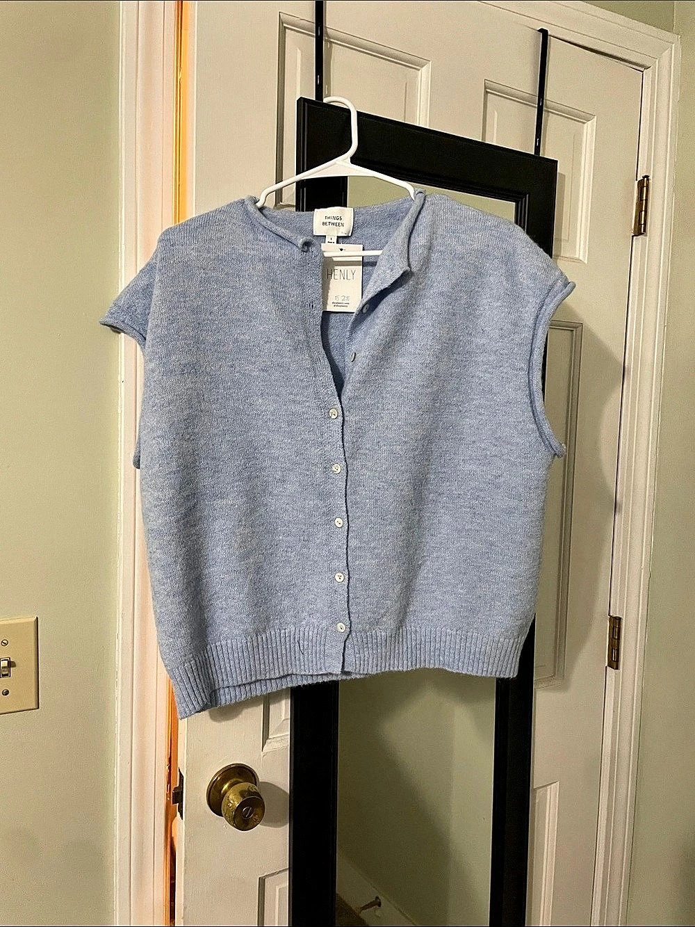 Things Between Piper Vest Cardigan Blue V-Neck Sweater Vest Medium